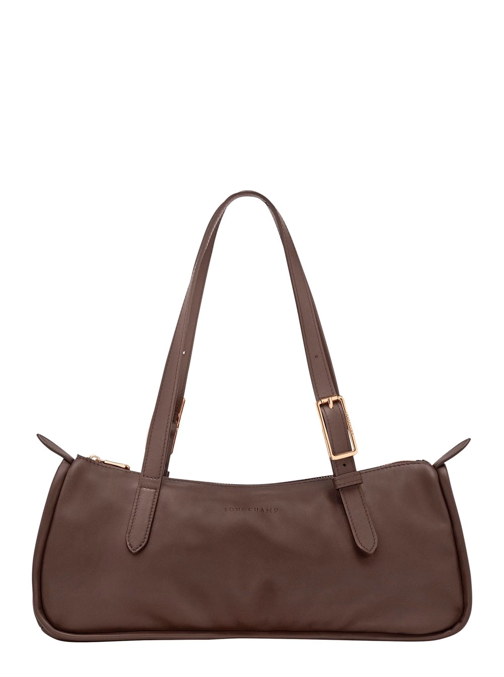 Longchamp Borsa a Spalla con Due Manici Superiori e Logo Lettering sul Fronte in Pelle Marrone Donna