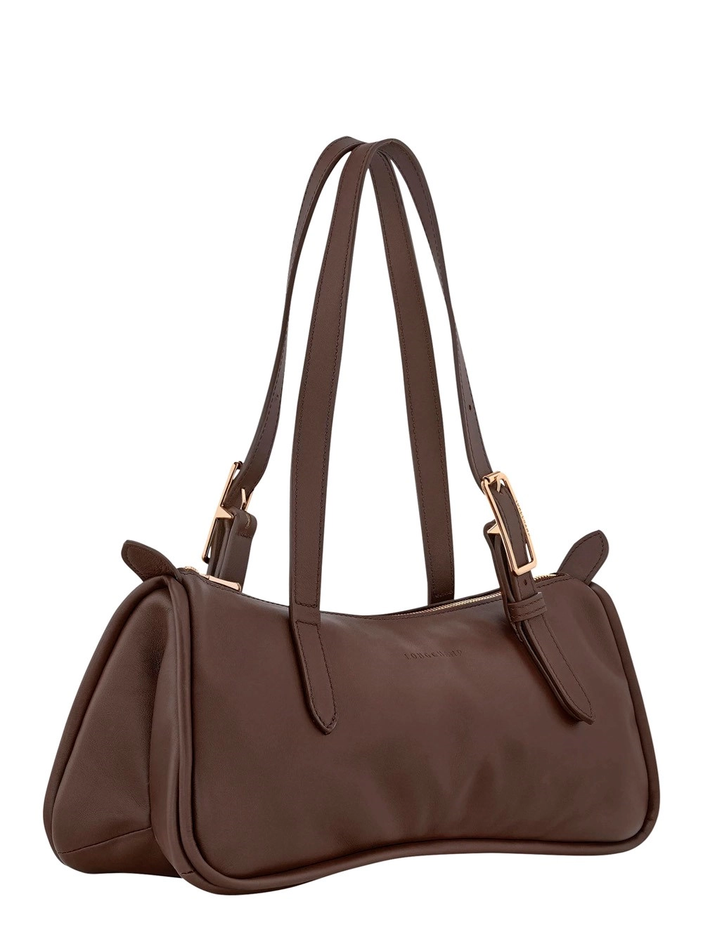 Longchamp Borsa a Spalla con Due Manici Superiori e Logo Lettering sul Fronte in Pelle Marrone Donna, view 2