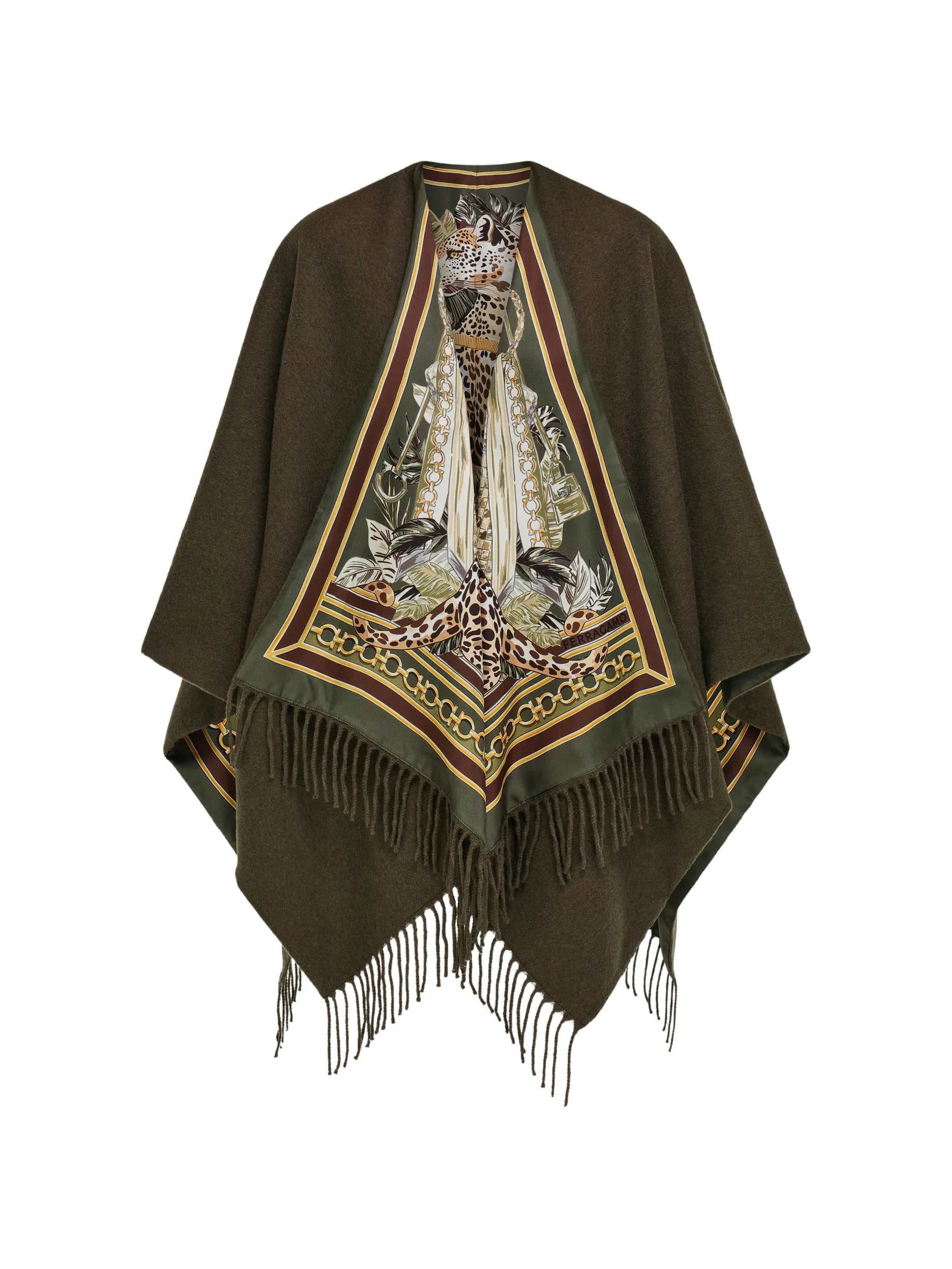 Ferragamo Ferragamo  Feline Print Cashmere And Silk Reversible Cape