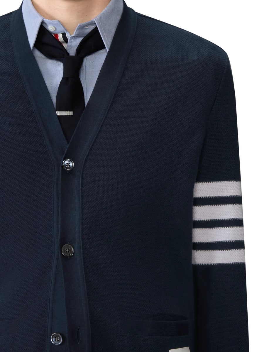 Thom Browne Thom Browne V-neck Logo Patch Cardigan, view 4