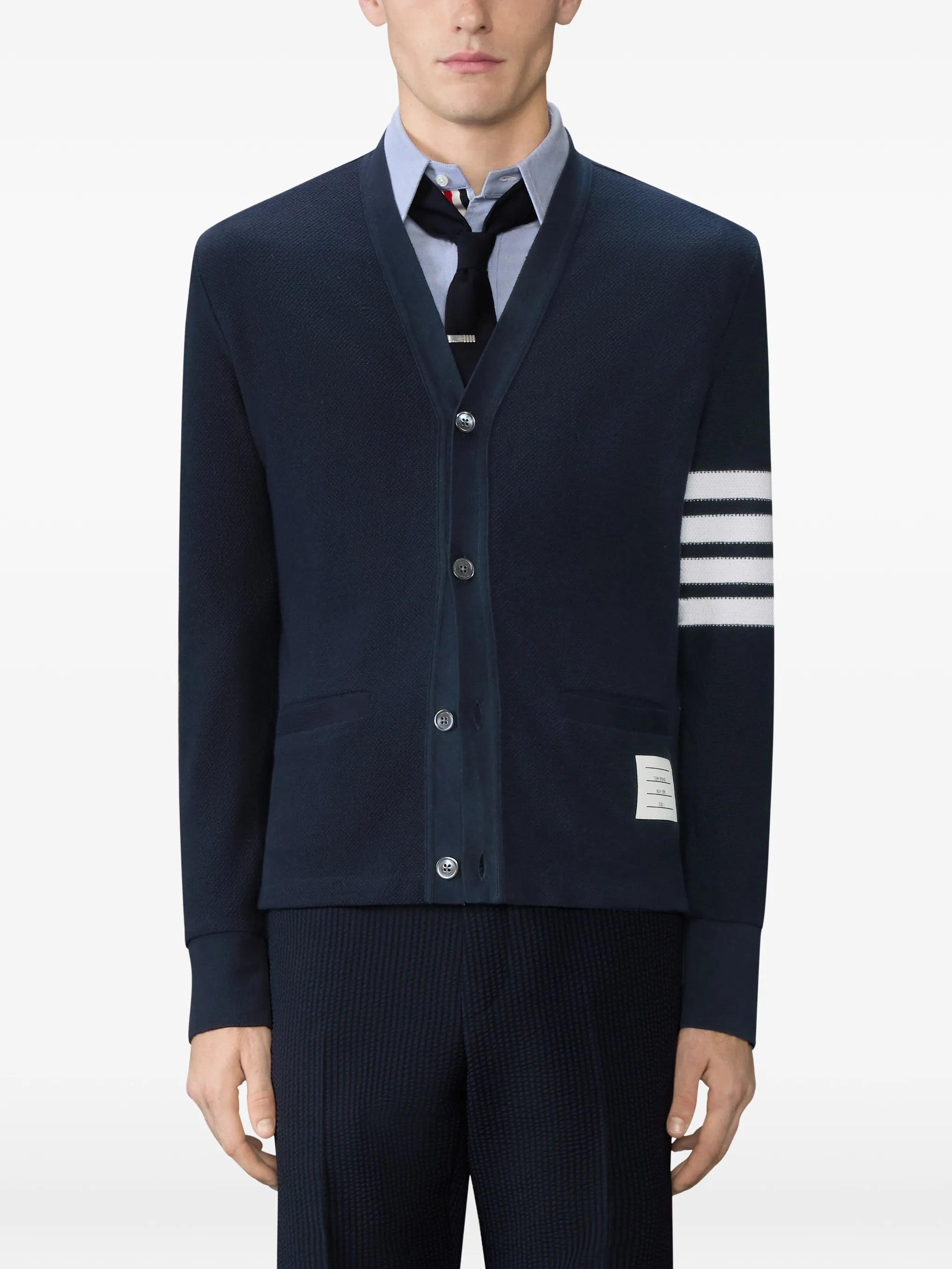 Thom Browne Thom Browne V-neck Logo Patch Cardigan, view 2