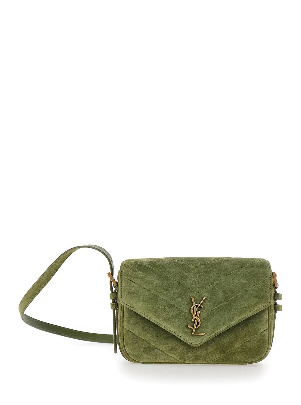 Saint Laurent Borsa a tracolla 'Loulou Toy' con tracolla e placca Cassandra sul fronte in pelle scamosciata verde donna