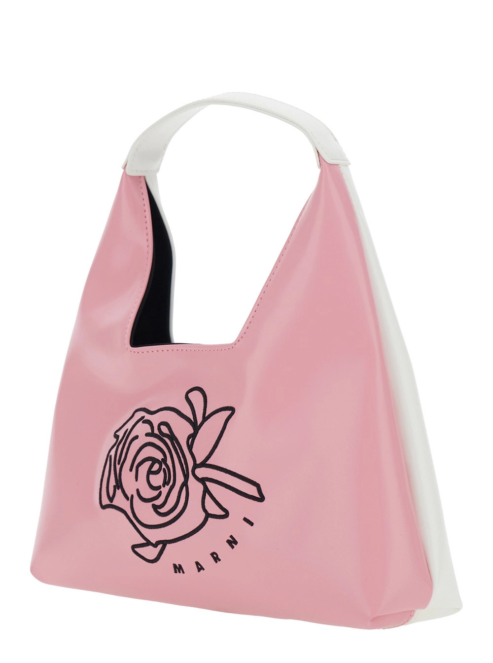 Marni kids Borsa a Tracolla con Manico Superiore e Maxi Logo in Ecopelle Rosa Bambina, view 2