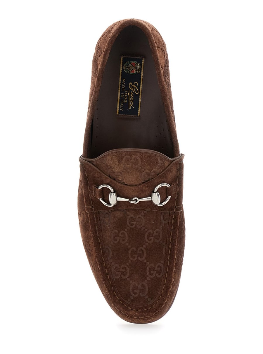 Gucci Mocassini 'Horsebit 1953' con Morsetto in Tela GG Supreme Marroni Uomo, view 4