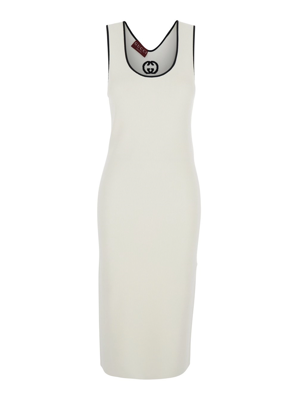 Gucci Abito Lungo con Scollo Rotondo e Ricamo GG sul Retro in Misto Viscosa Bianco Donna