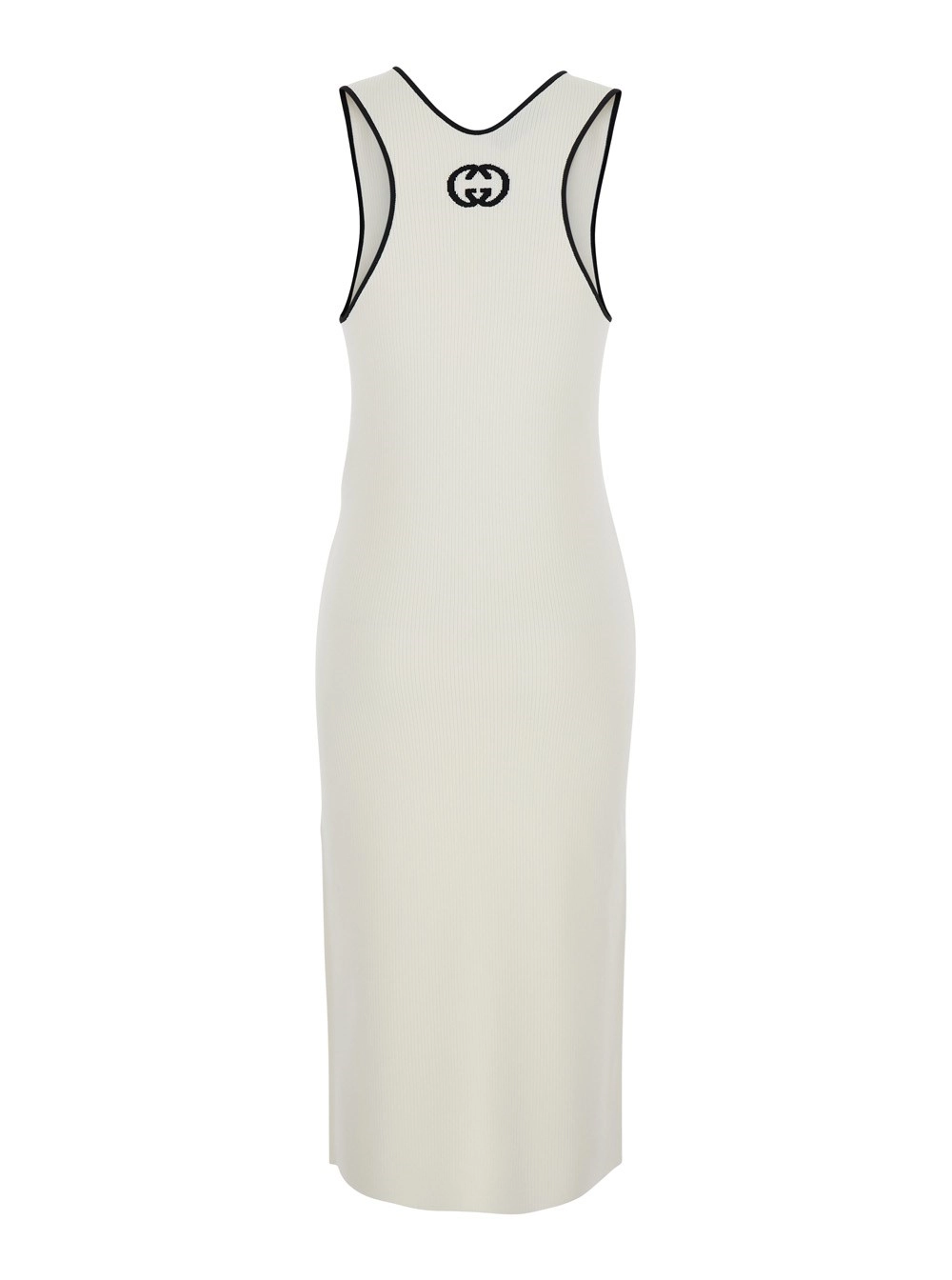 Gucci Abito Lungo con Scollo Rotondo e Ricamo GG sul Retro in Misto Viscosa Bianco Donna, view 2