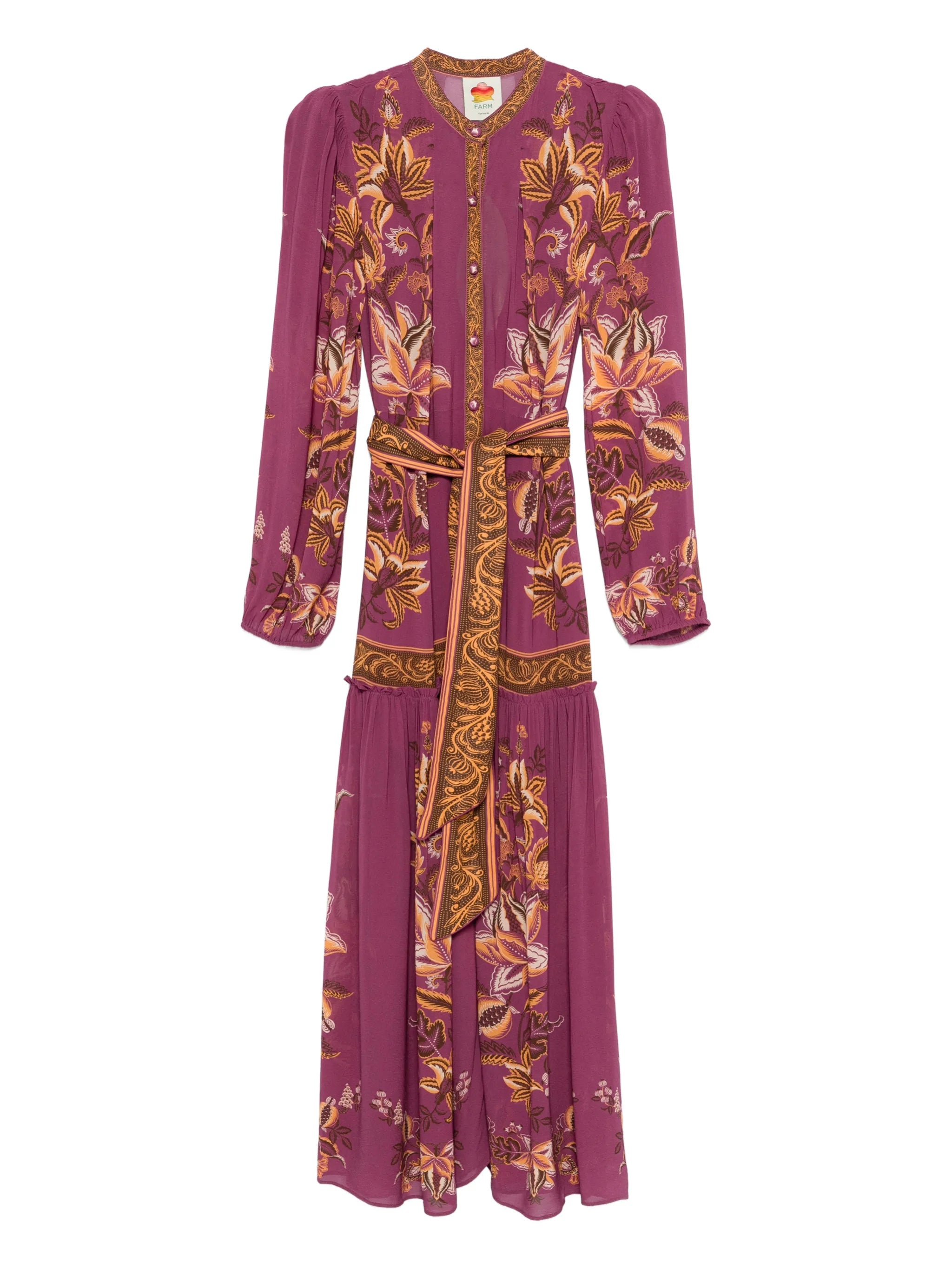 Farm Rio Farm Rio Maxi Pink Delicate Chintz Belted Dress