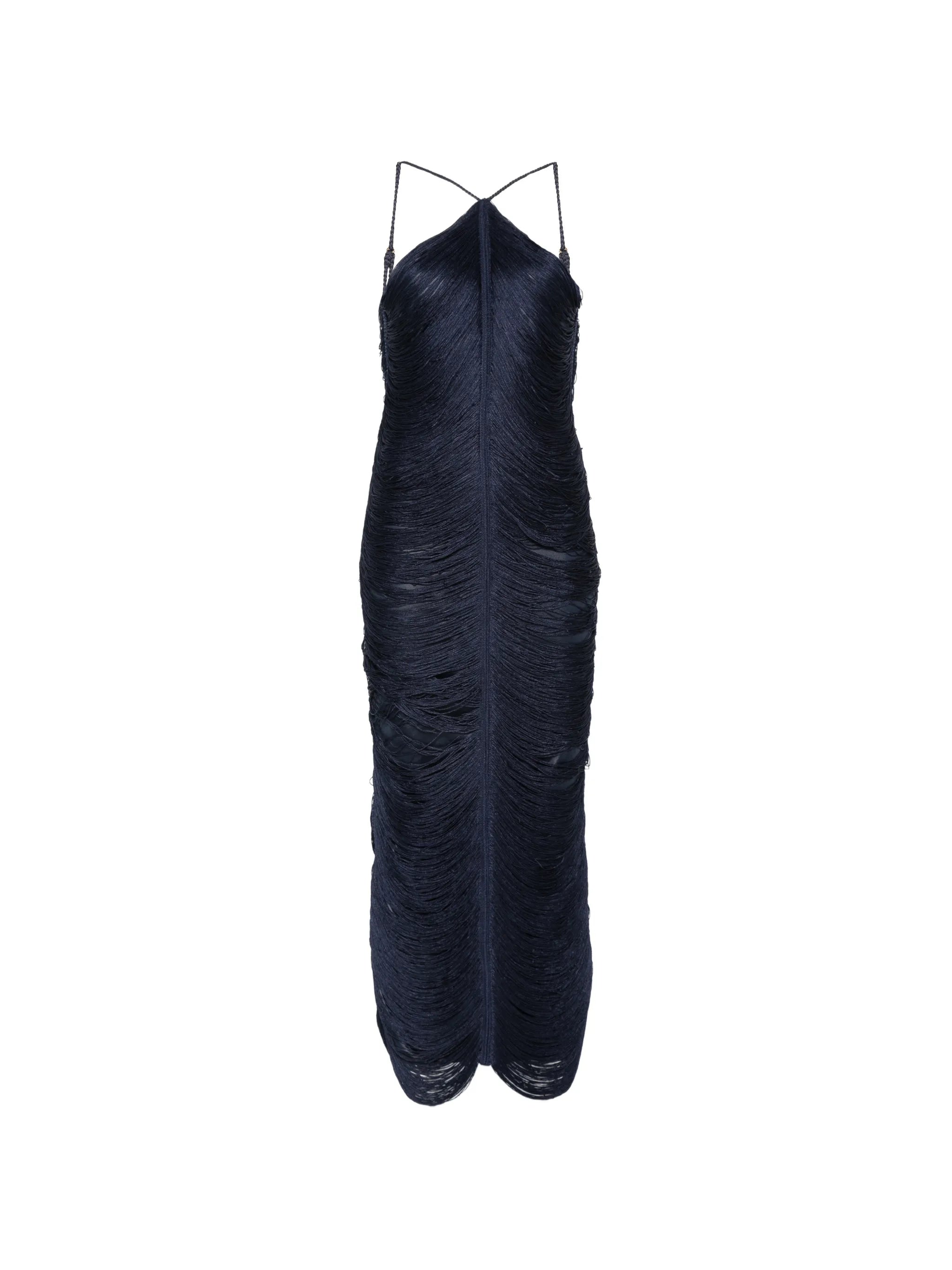Bless Bless Jade Fringed Halterneck Midi Dress