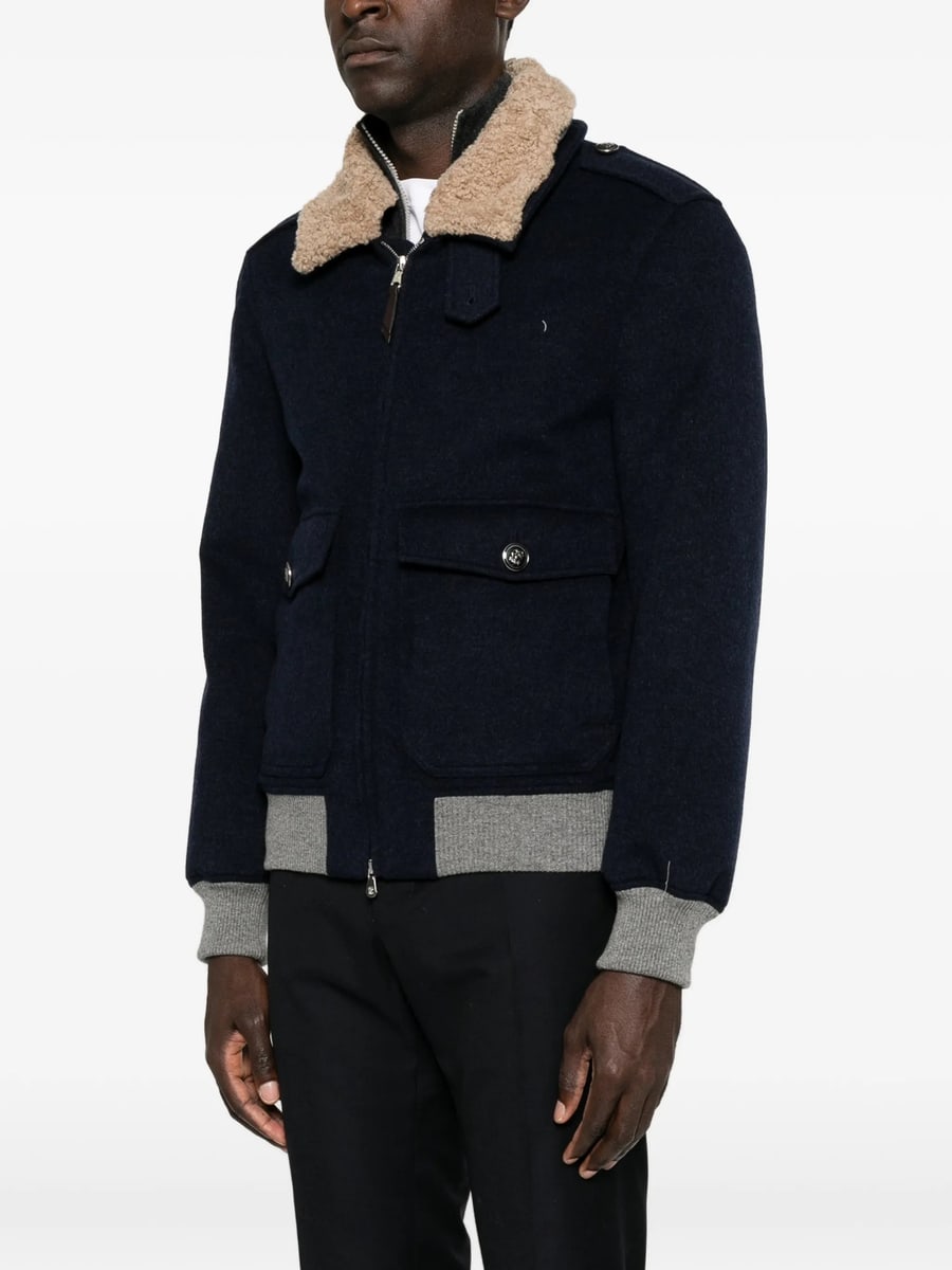 Brunello Cucinelli Brunello Cucinelli Shearling-collar Bomber Jacket, view 3