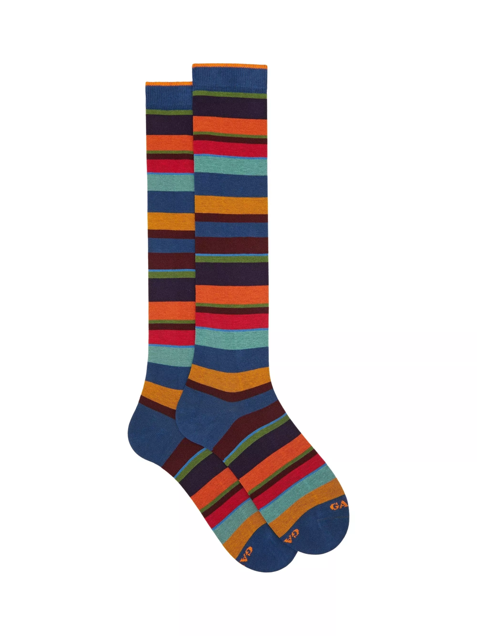 Gallo Calze lunghe blu calde in cotone con strisce multicolori