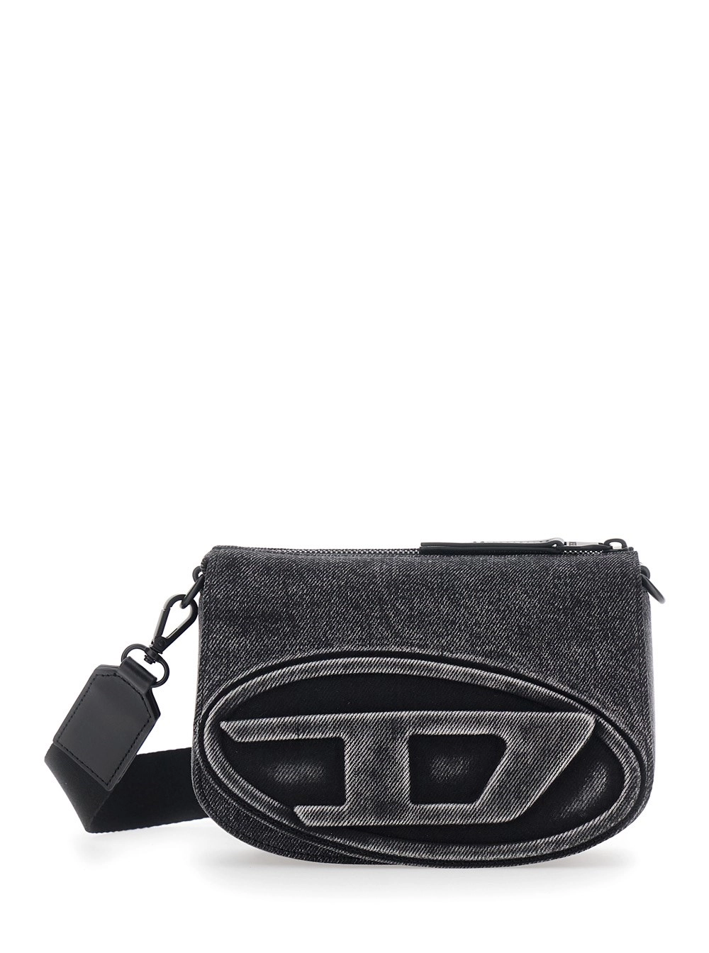 Diesel Borsa a Tracolla '1DR' con Logo Oval D sul Fronte in Misto Cotone Nera Uomo