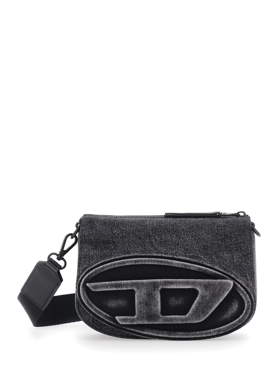 Diesel Borsa a Tracolla '1DR' con Logo Oval D sul Fronte in Misto Cotone Nera Uomo