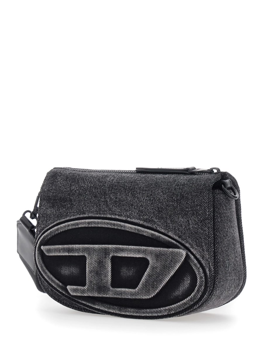 Diesel Borsa a Tracolla '1DR' con Logo Oval D sul Fronte in Misto Cotone Nera Uomo, view 2