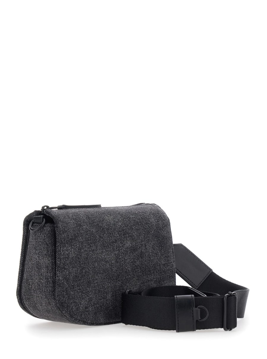 Diesel Borsa a Tracolla '1DR' con Logo Oval D sul Fronte in Misto Cotone Nera Uomo, view 3