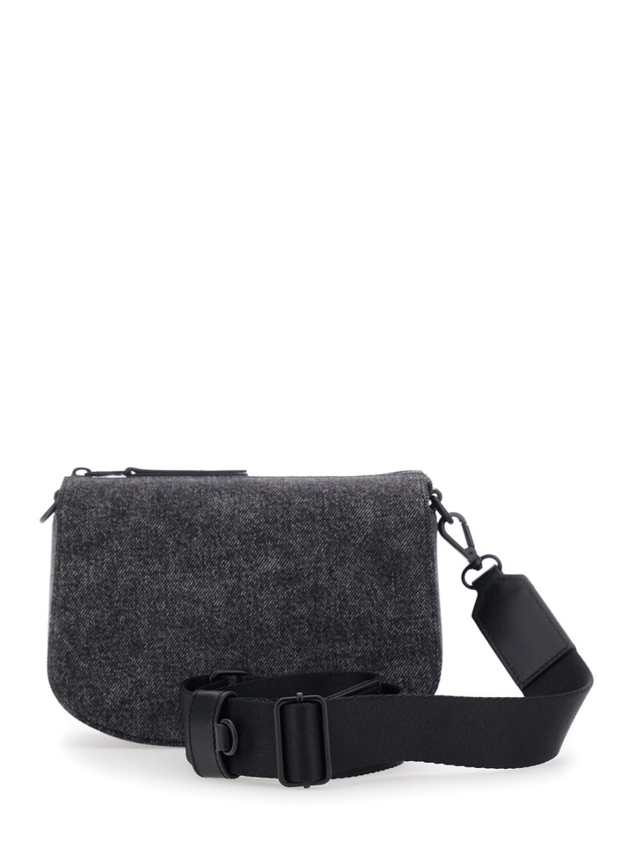 Diesel Borsa a Tracolla '1DR' con Logo Oval D sul Fronte in Misto Cotone Nera Uomo, view 4