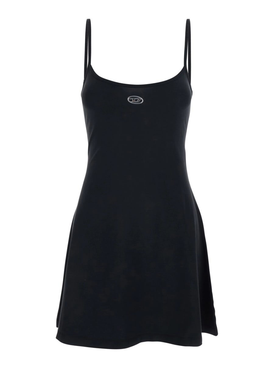 Diesel Abito con Spalline Sottili e Placca DLogo sul Fronte in Cotone Nero Donna