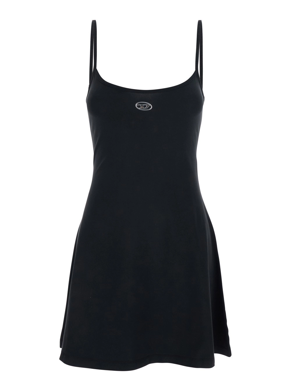 Diesel Abito con Spalline Sottili e Placca DLogo sul Fronte in Cotone Nero Donna