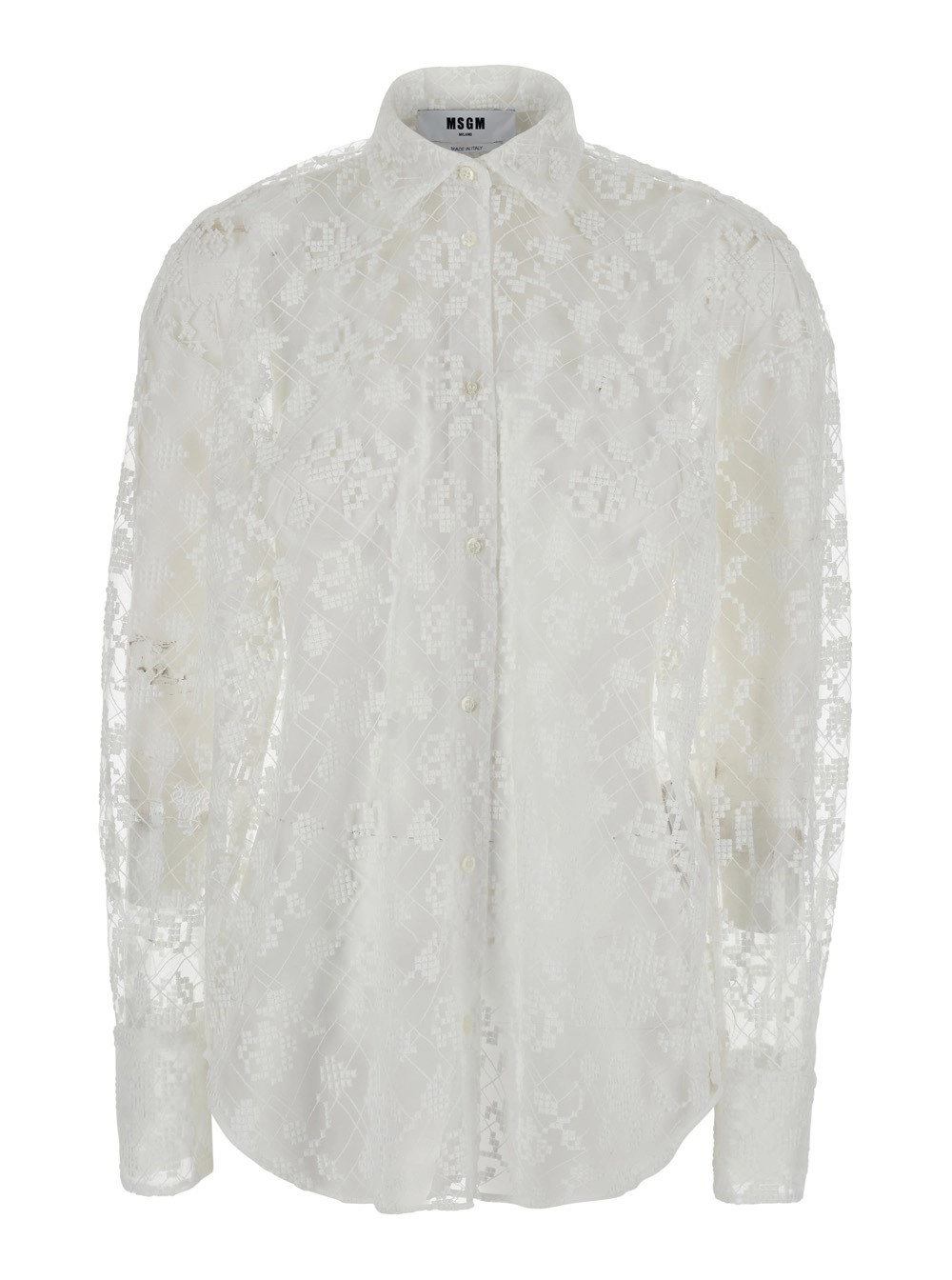 Msgm CAMICIA Bianca con design semi trasparente e ricami all-over in tessuto Donna