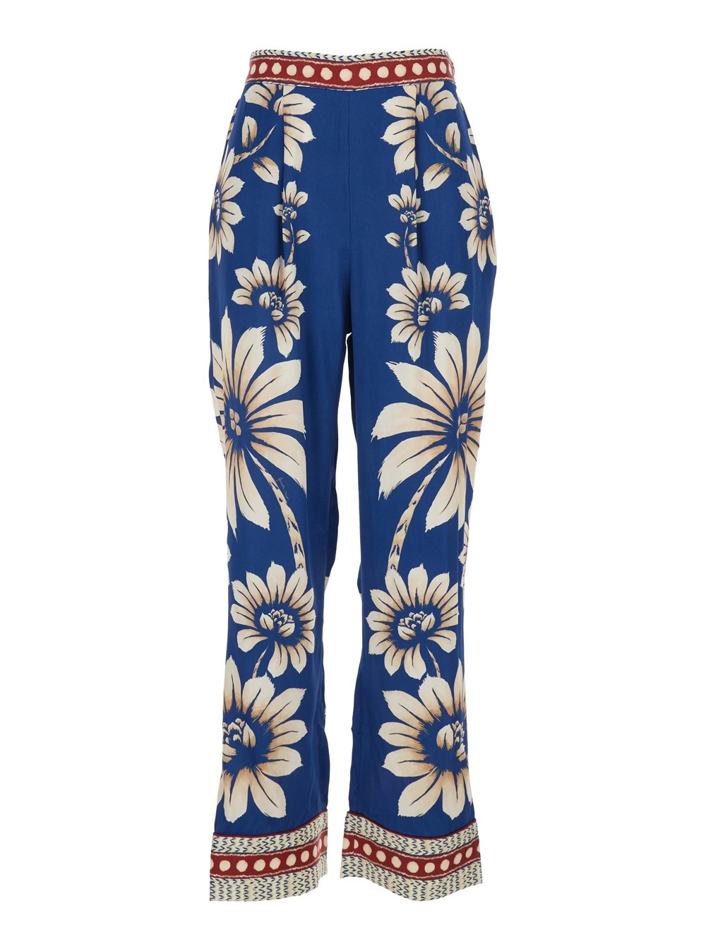 Farm rio Pantalone 'Luna' con Chiusura con Zip sul Lato e Motivo Floreale All-Over in Viscosa Blu Donna
