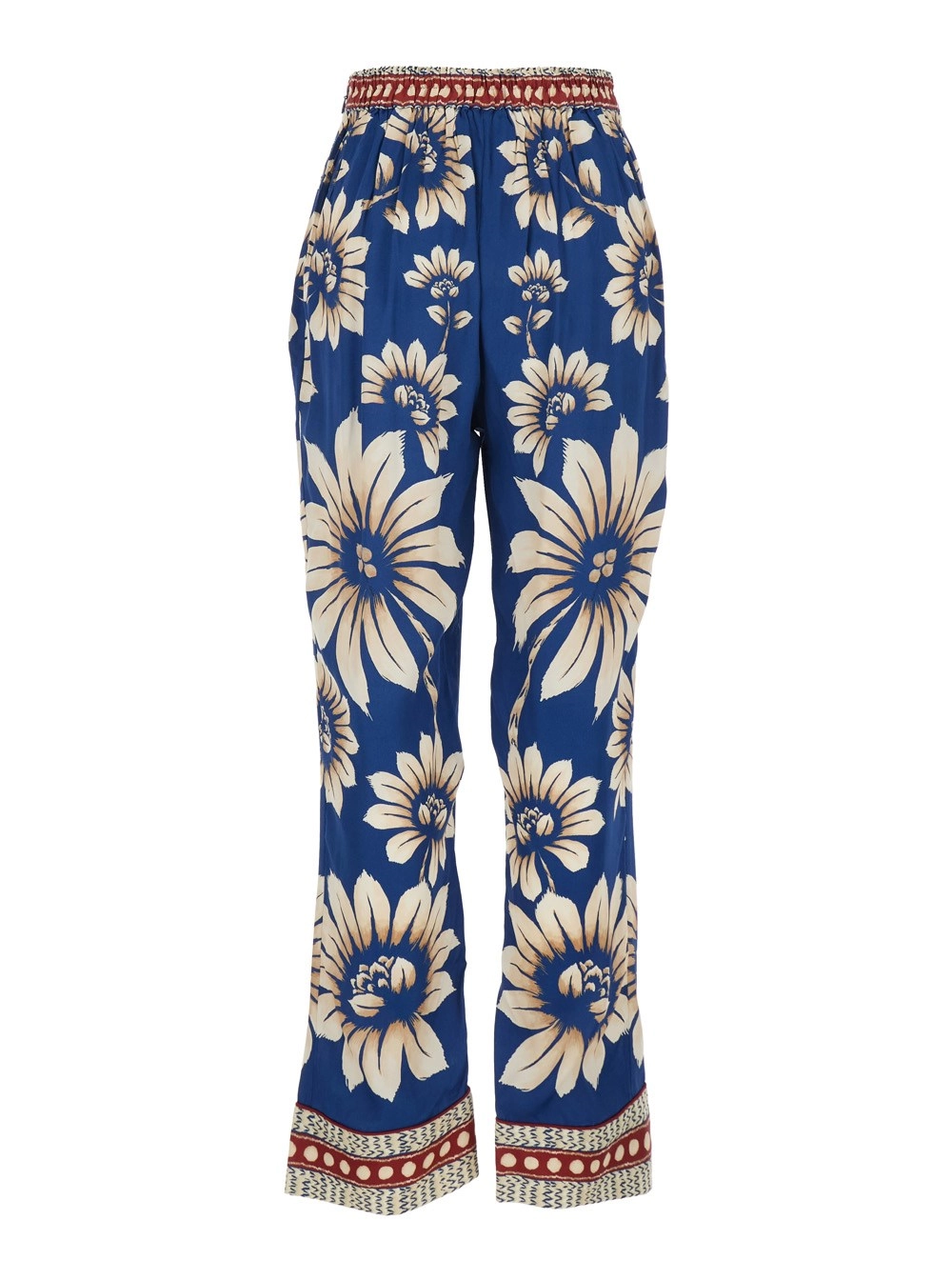 Farm rio Pantalone 'Luna' con Chiusura con Zip sul Lato e Motivo Floreale All-Over in Viscosa Blu Donna, view 2