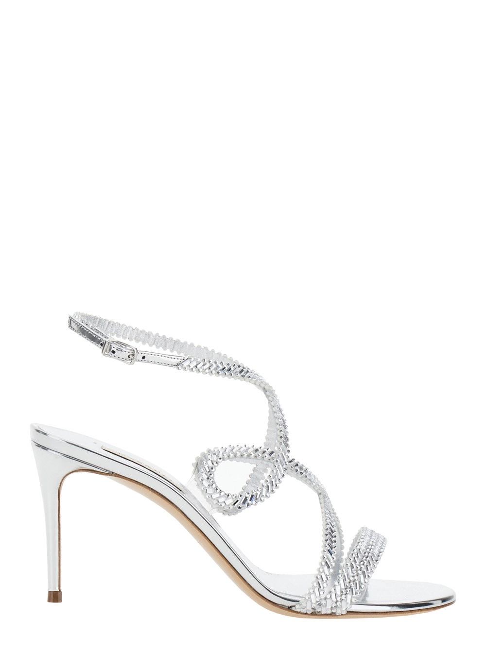 Casadei Sandali 'Josephine' con Tacco Alto a Spillo e Decorazione con Cristalli in Tessuto Color Argento Donna