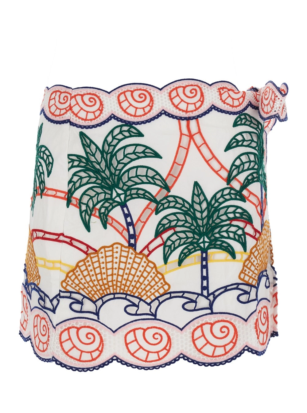 Farm rio Gonna con nodo e ricamo tropicale in Cotone Bianca Donna