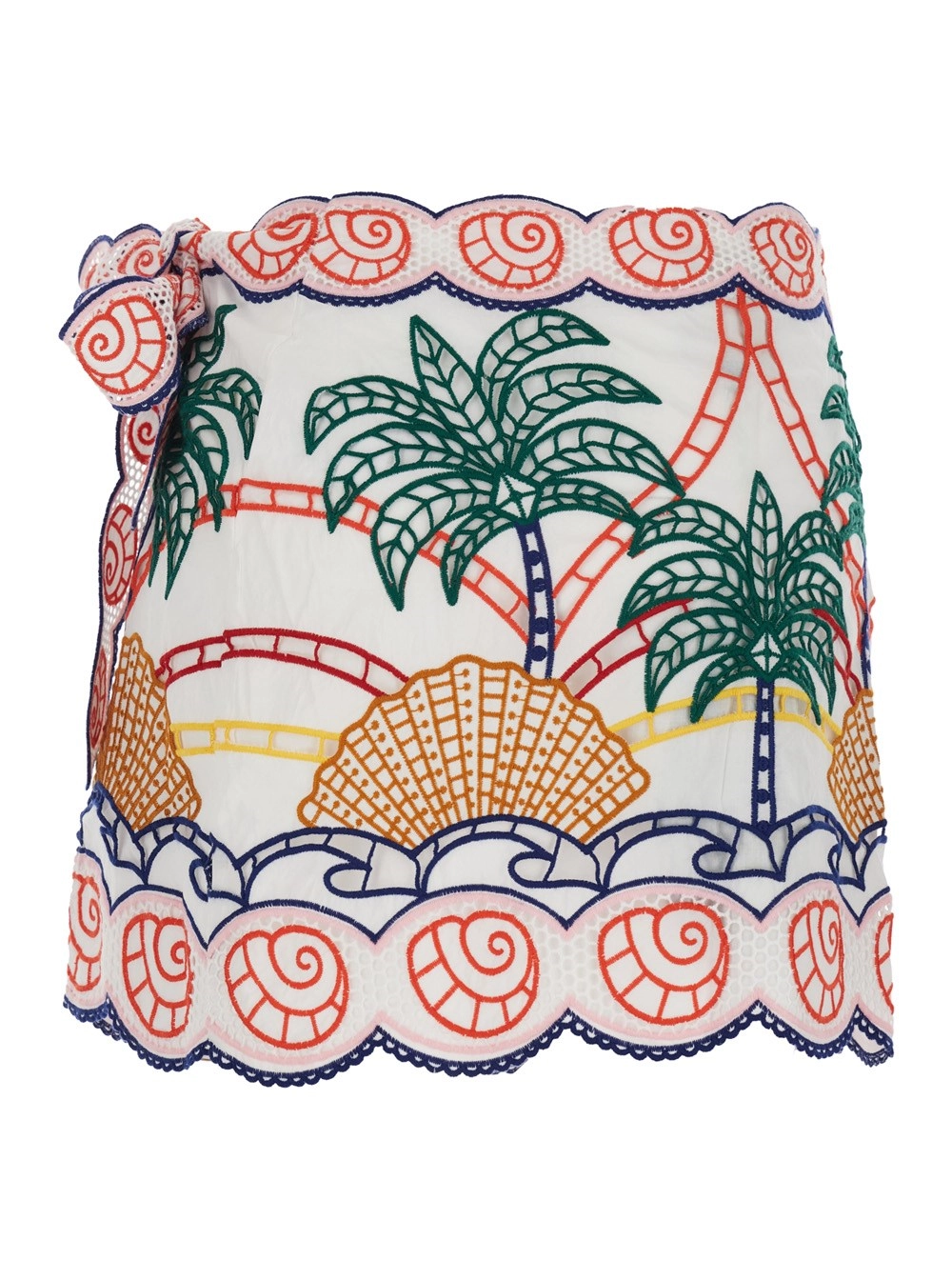 Farm rio Gonna con nodo e ricamo tropicale in Cotone Bianca Donna, view 2