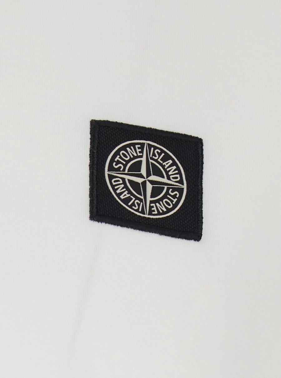 Stone Island T-Shirt Girocollo con Patch Logo sul Fronte in Cotone Bianca Uomo, view 3