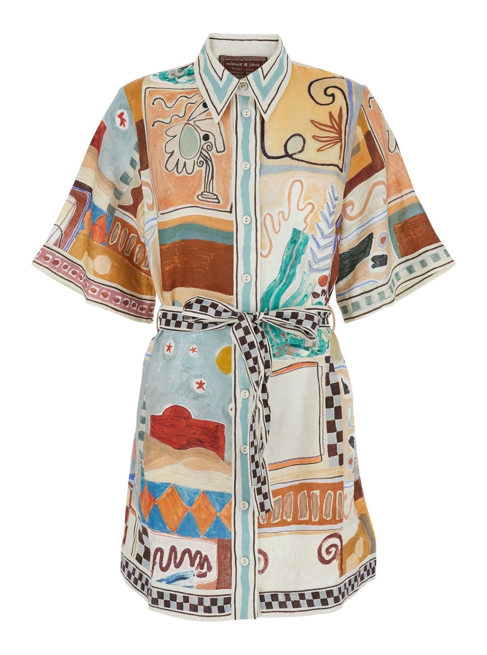 Alemais Abito Mini 'Michelle' con Colletto Classico e Motivo Geometrico All-Over in Lino Multicolor Donna