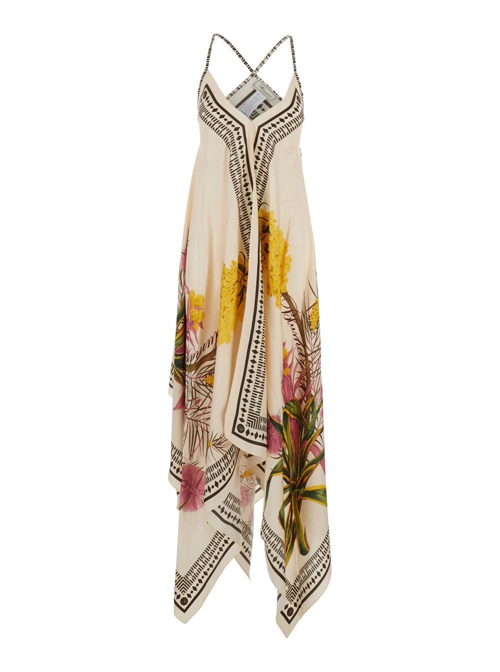 Blumarine Abito Lungo con Spalline Sottili e Stampa Floreale All-Over in Twill Multicolor Donna