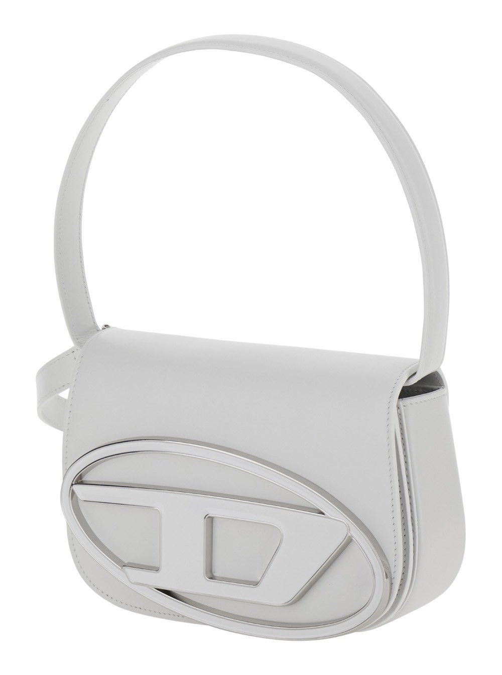 Diesel Borsa a Spalla '1DR' con Patch Oval D in Pelle Bianca Donna, view 2