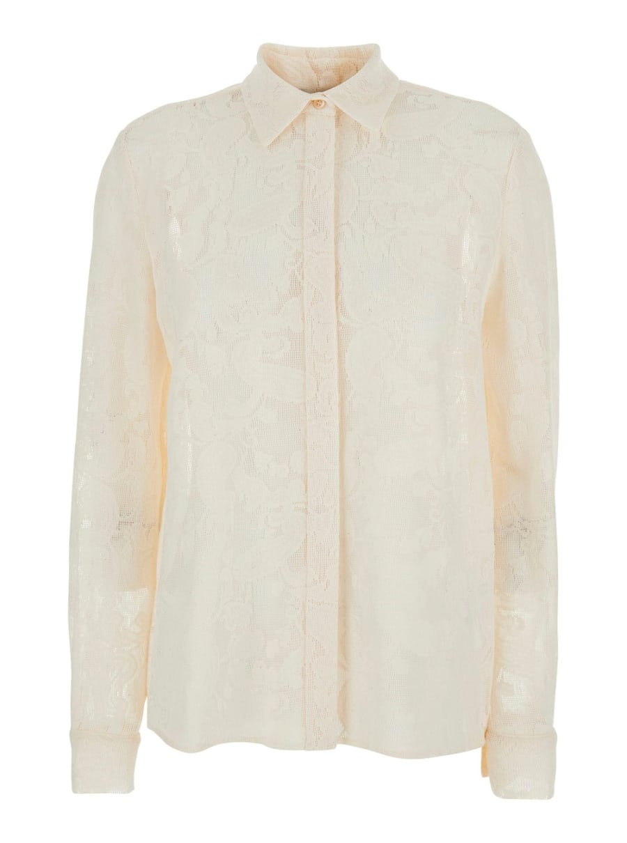 PT Torino Camicia Bianca 'LUCILLA LACE COTTON SHIRT' con Dettagli in Pizzo in Cotone Donna