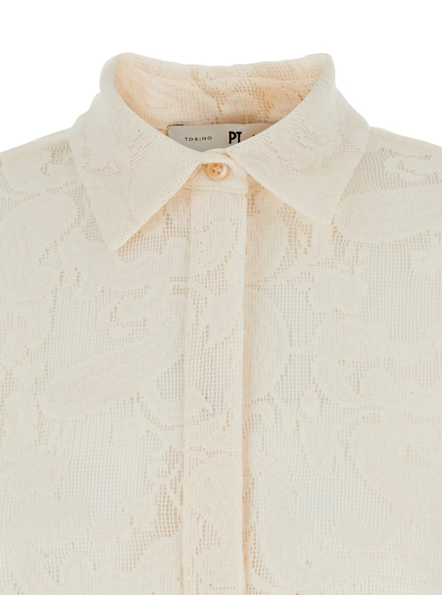 PT Torino Camicia Bianca 'LUCILLA LACE COTTON SHIRT' con Dettagli in Pizzo in Cotone Donna, view 3