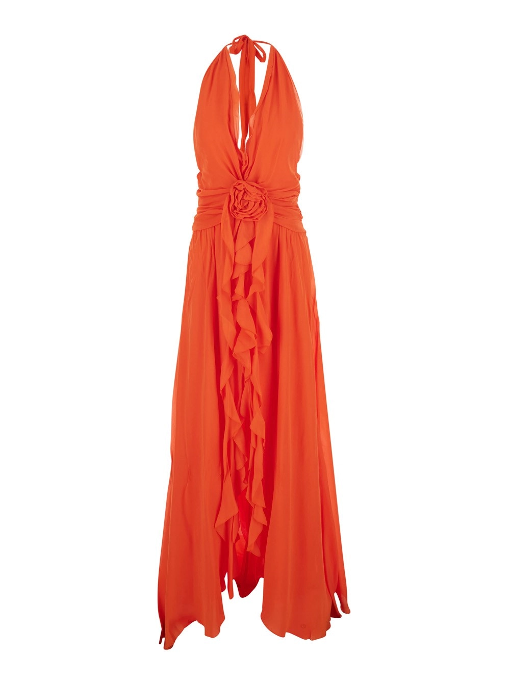 Blumarine Abito Lungo con Scollo all'Americana e Decorazioni Floreali in Viscosa Arancione Donna