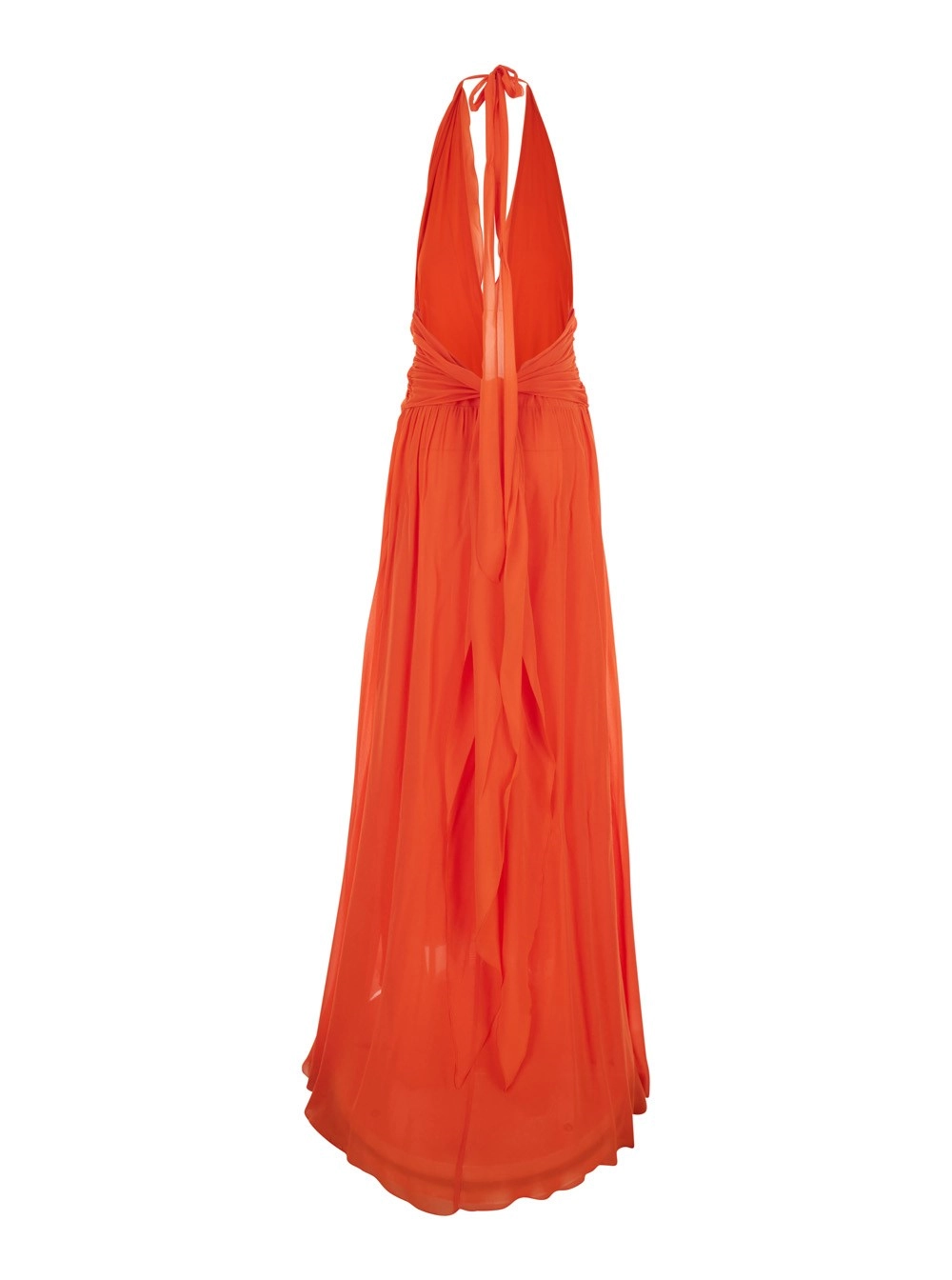 Blumarine Abito Lungo con Scollo all'Americana e Decorazioni Floreali in Viscosa Arancione Donna, view 2